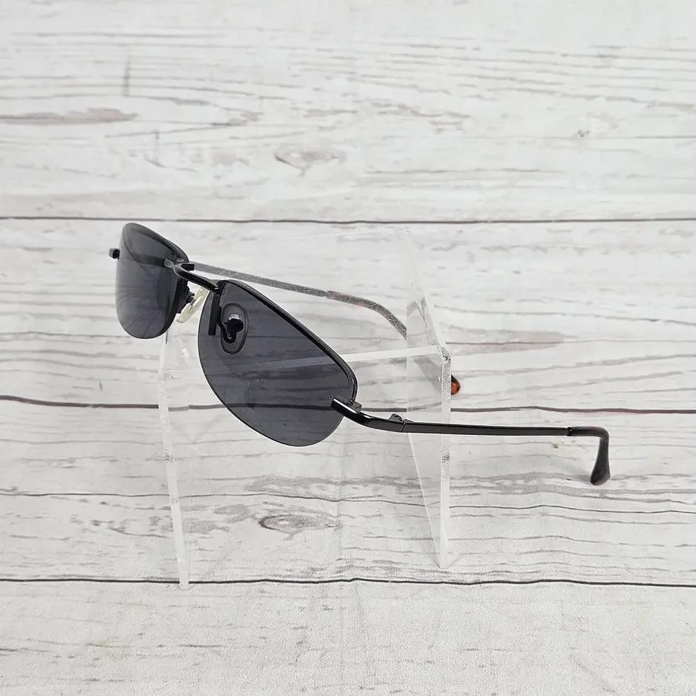 Men's Rimless Aviator Style Sunglasses Dark Lenses Black Frame Tortoise Temple